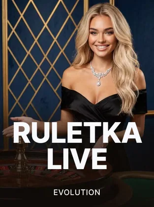 Portada del juego en vivo Ruleta: crupier con vestido negro junto a la mesa de ruleta, con rejas doradas de fondo